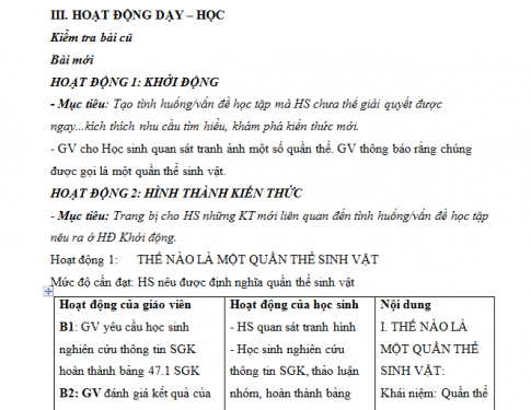 Giáo án PTNL bài 47: Quần thể sinh thái