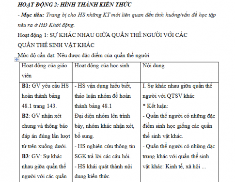 Giáo án PTNL bài 48: Quần thể người