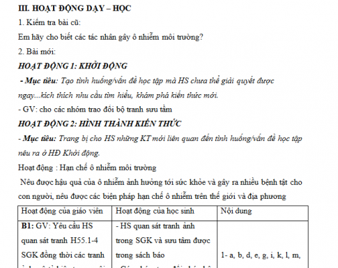 Giáo án PTNL bài 55: Ô nhiễm môi trường (Tiếp theo)