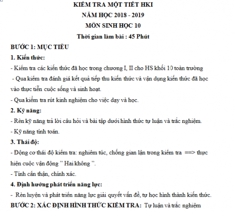 Giáo án PTNL bài: Kiểm tra 1 tiết HKI