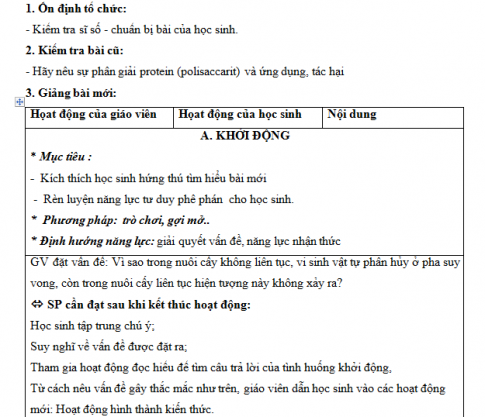 Giáo án PTNL bài 25: Sinh trưởng ở vi sinh vật