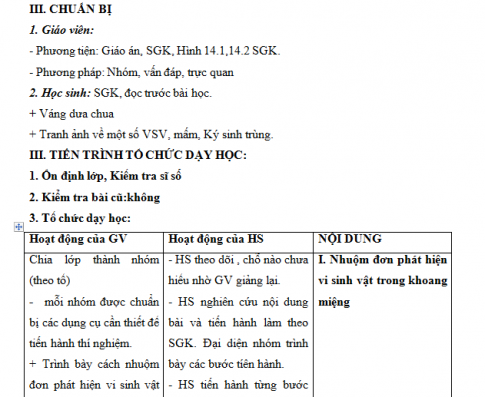 Giáo án PTNL bài 28: Thực hành - Quan sát một số vi sinh vật