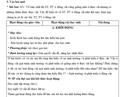 Giáo án PTNL bài 37: Sinh trưởng và phát triển ở động vật