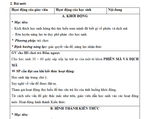 Giáo án PTNL bài 2: Phiên mã và dịch mã