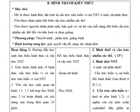 Giáo án PTNL bài 5: Nhiễm sắc thể và đột biến cấu trúc nhiễm sắc thể