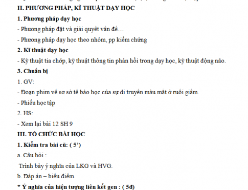 Giáo án PTNL bài 12: Di truyền liên kết với giới tính và di truyền ngoài nhân