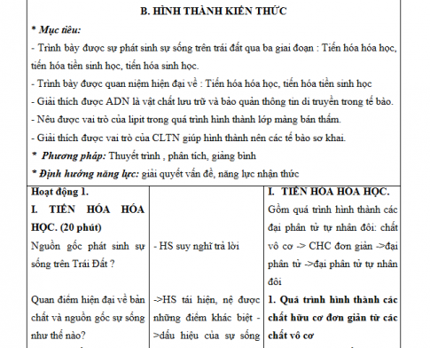 Giáo án PTNL bài 32: Sự phát sinh sự sống