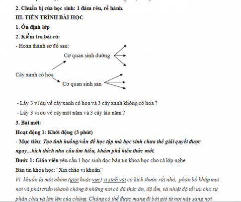 Giáo án PTNL bài 5: Kính lúp, kính hiển vi và cách sử dụng