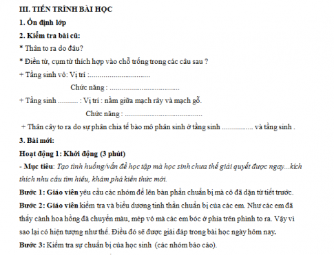 Giáo án PTNL bài 17: Vận chuyển các chất trong thân