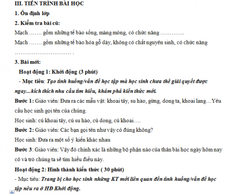 Giáo án PTNL bài 18: Thực hành - Quan sát biến dạng của thân