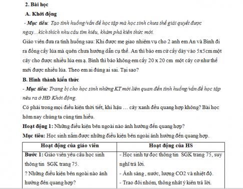 Giáo án PTNL bài 22: Ảnh hưởng của các điều kiện bên ngoài Đến quang hợp – ý nghĩa của quang hợp