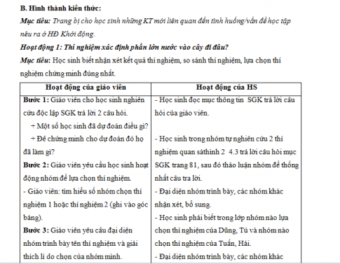 Giáo án PTNL bài 24: Phần lớn nước vào cây đi đâu