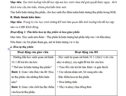 Giáo án PTNL bài 30: Thụ phấn (Tiết 1)