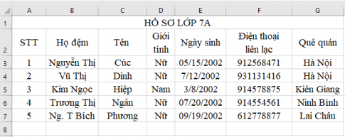 Giải vnen tin 7 bài 6: Thao tác với bảng tính