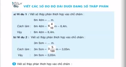 Giải bài Viết các số đo độ dài dưới dạng số thập phân sgk toán 5 trang 44