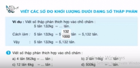 Giải bài Viết các số đo khối lượng dưới dạng số thập phân sgk toán lớp 5 trang 45