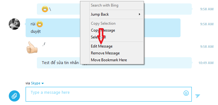 Làm thế nào để Sửa lại tin nhắn đã gửi trong chat skype