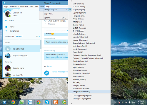 Thiết lập Skype sang ngôn ngữ tiếng Việt